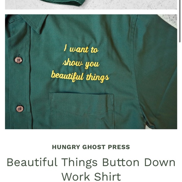 HUNGRY GHOST PRESS Beautiful Things Button Down Work Shirt- L - Picture 7 of 9